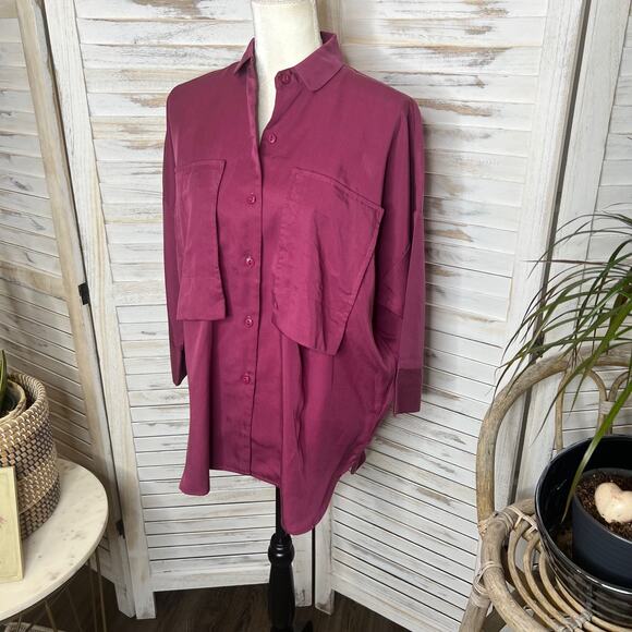 KIAH Women's The South Hampton Maternity Blouse Oversize Button Top Tencel Small - Picture 6 of 15